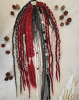 Red, White and Grey Dread Pony, Dreadlock Accessory, Dreadlock Extensions, Dread Wrap